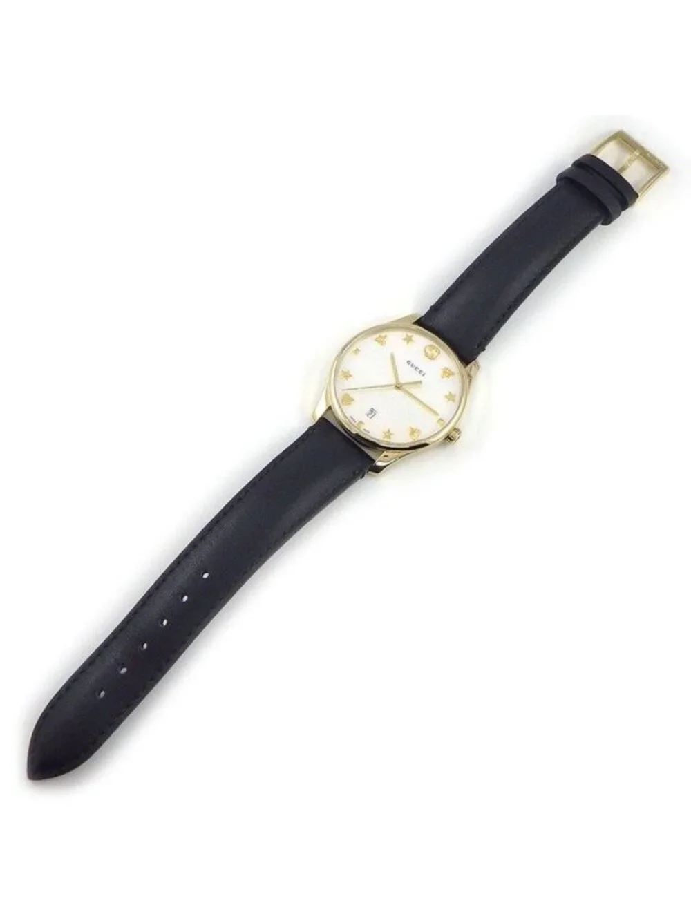 Gucci Watch Timeless 126.4 White Shell Dial Date Back Skew Black Cowhide